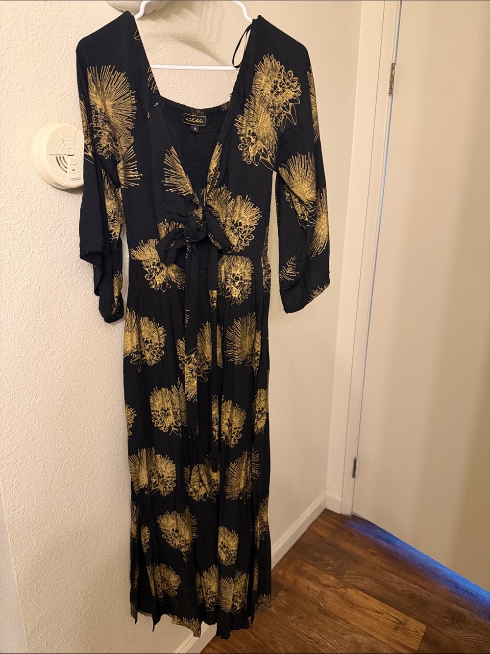 Black Maxi Dress with Gold Botanical Print — Women's Maxi